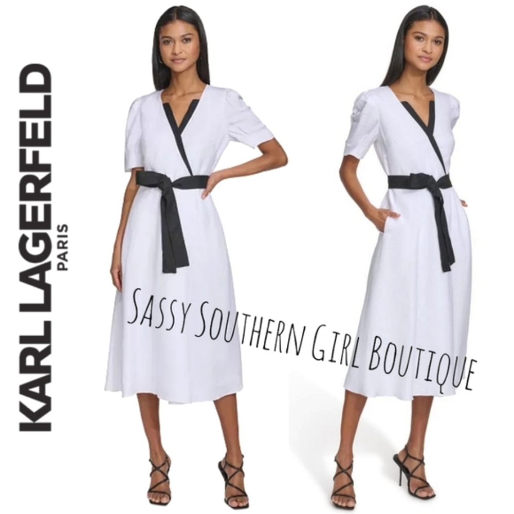 🆕⭐ Karl Lagerfeld White Linen Midi Dress
